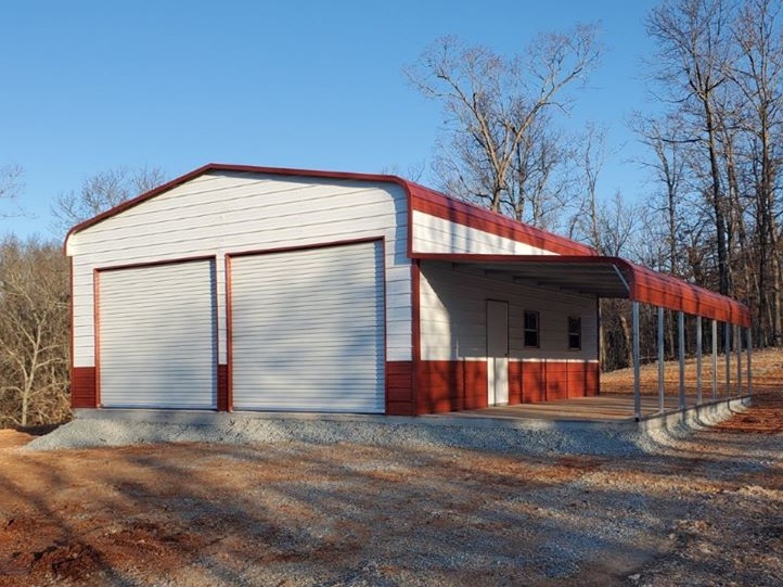 Metal outdoor building red and white workshop